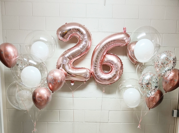 Rose Gold Pick an Age Elegant Crystal Bubble Confetti Celebration Balloon Set	