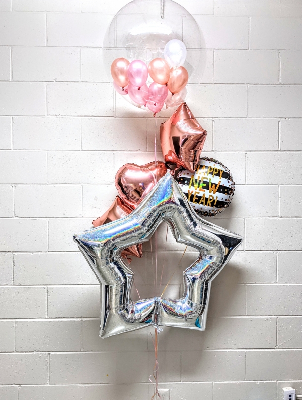 Rose Gold Star & Bubble New Years Bouquet