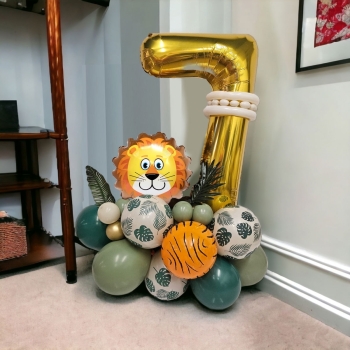 Safari Lion + Single Number Balloon Stand Up Centerpiece