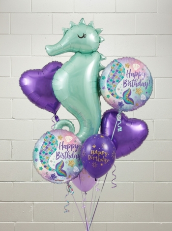 Seahorse Mermaid Wishes Birthday Balloon Bouquet