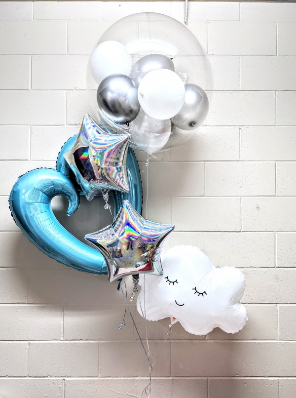 Shining Star & Pink or Blue Heart Balloon Bouquet
