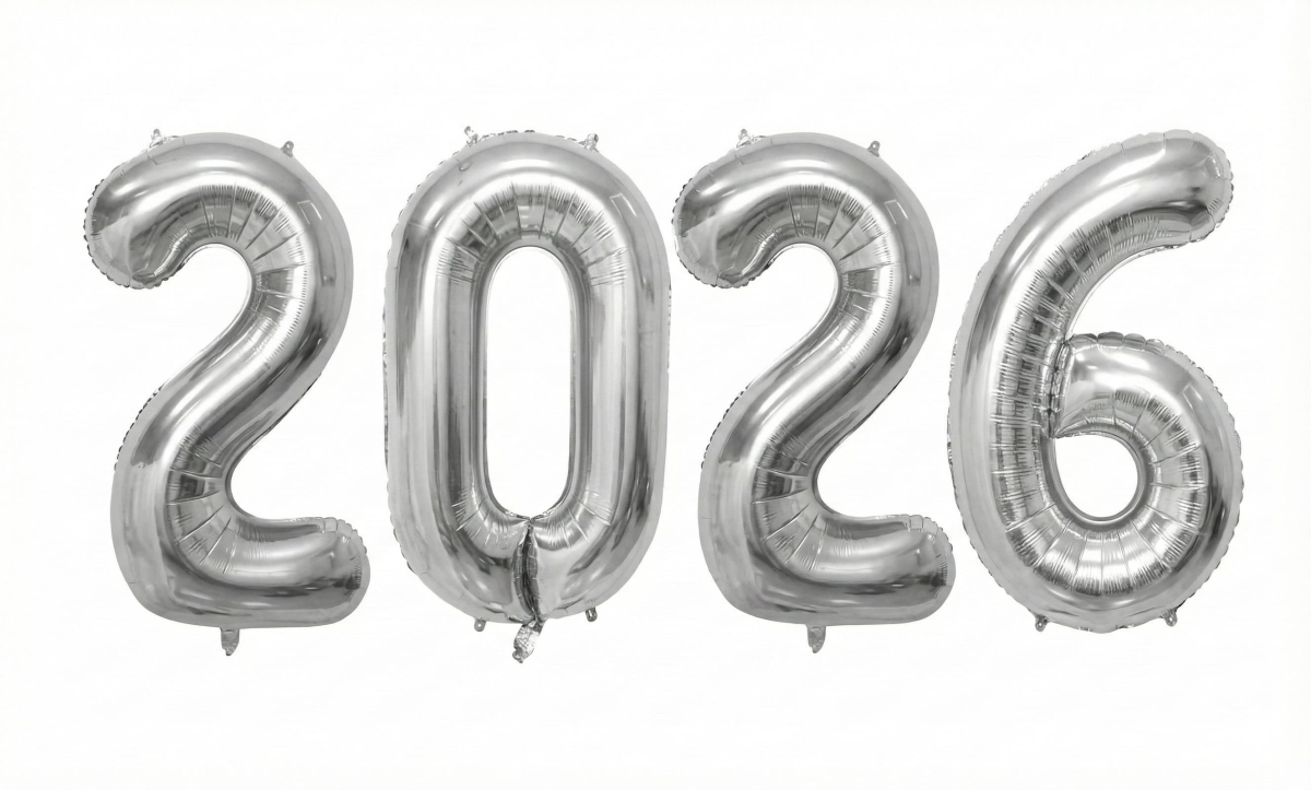 Silver Numbers New Year 2026 Balloons