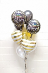 Simple Classic Black White and Gold Heart Birthday Balloon Bouquet 