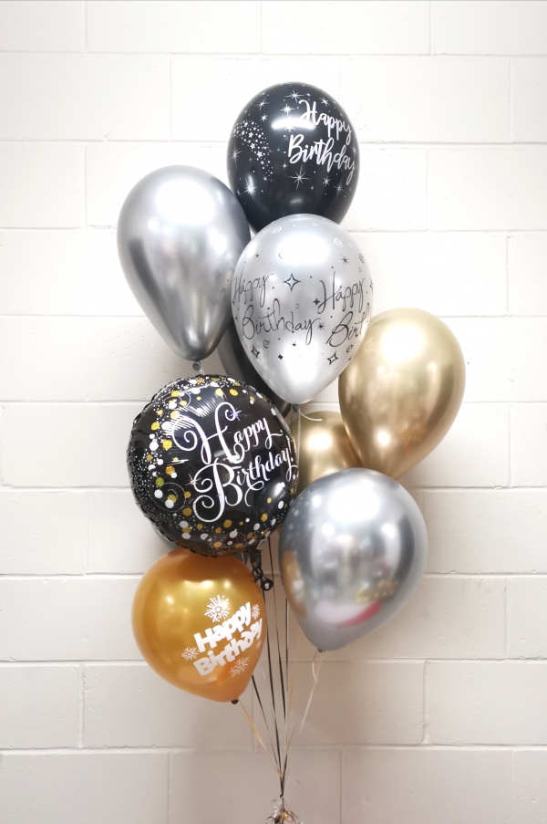 Simple Silver & Black & Gold Birthday Balloon Bouquet