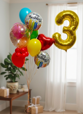 Single Number Birthday Colour Splash Balloon Bouquet
