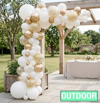 8x6FT Slim Garland Organic Balloon Arch Gold and White OUTDOOR