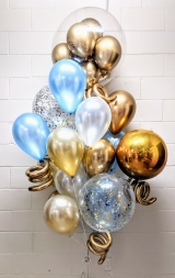 So Pretty in Champagne, Blue, White & Chrome Gold Balloon Bouquet HG