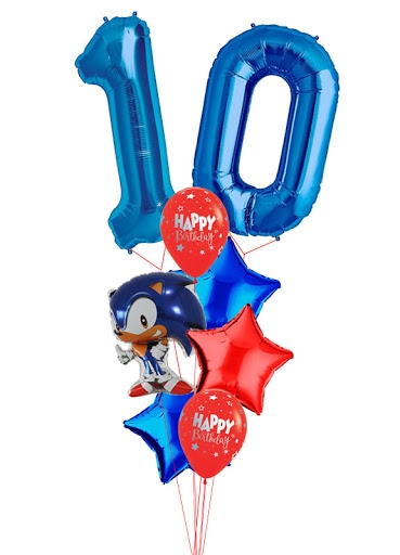 Sonic The Hedgehog Carrying The Age 10 Birthday Balloon Bouquet