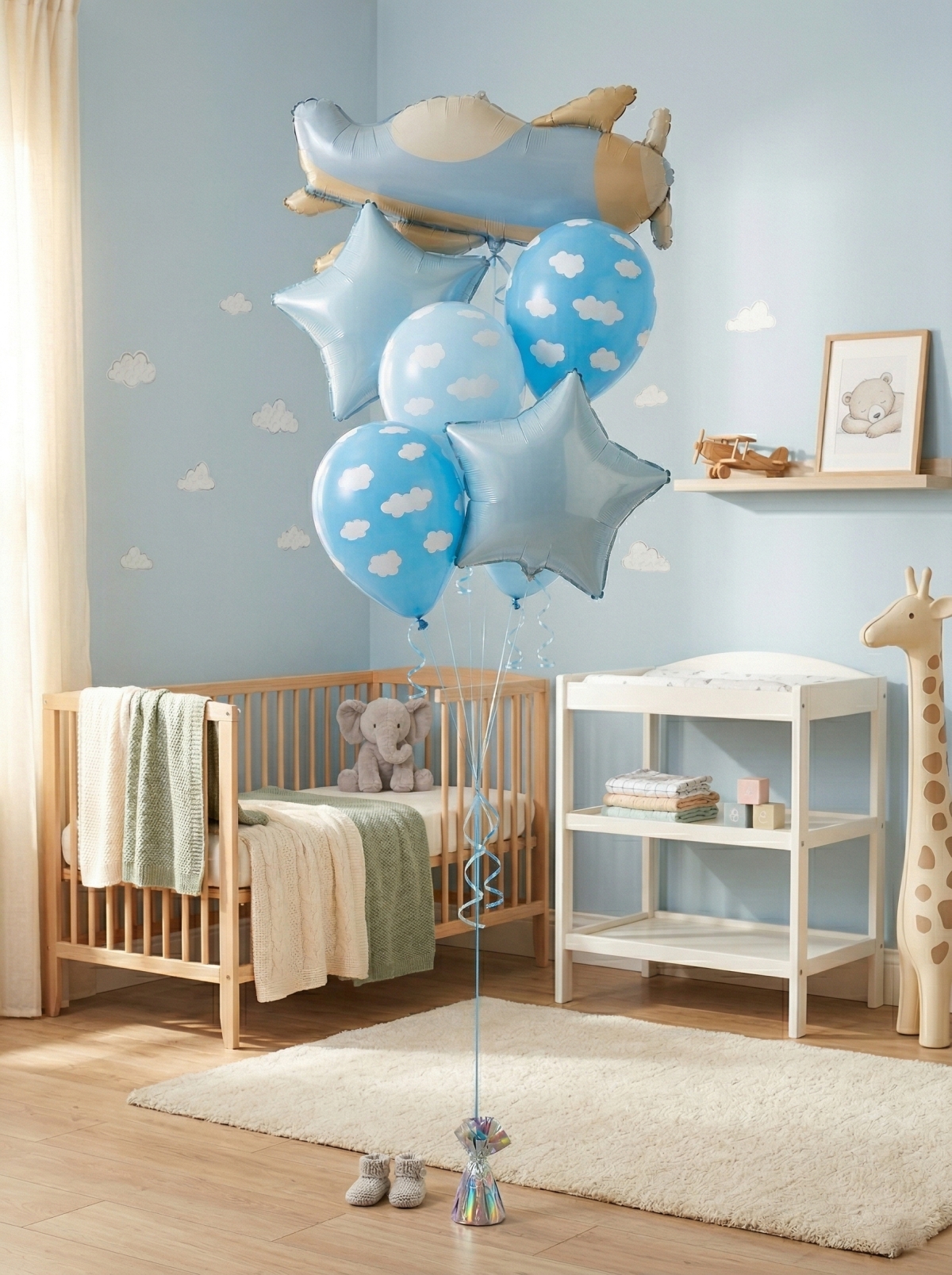 Sweet Baby Blue Plane Flying Through The Clouds Bouquet