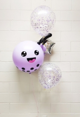 Taro Bubble Tea with Confetti and a Star Balloon Bouquet