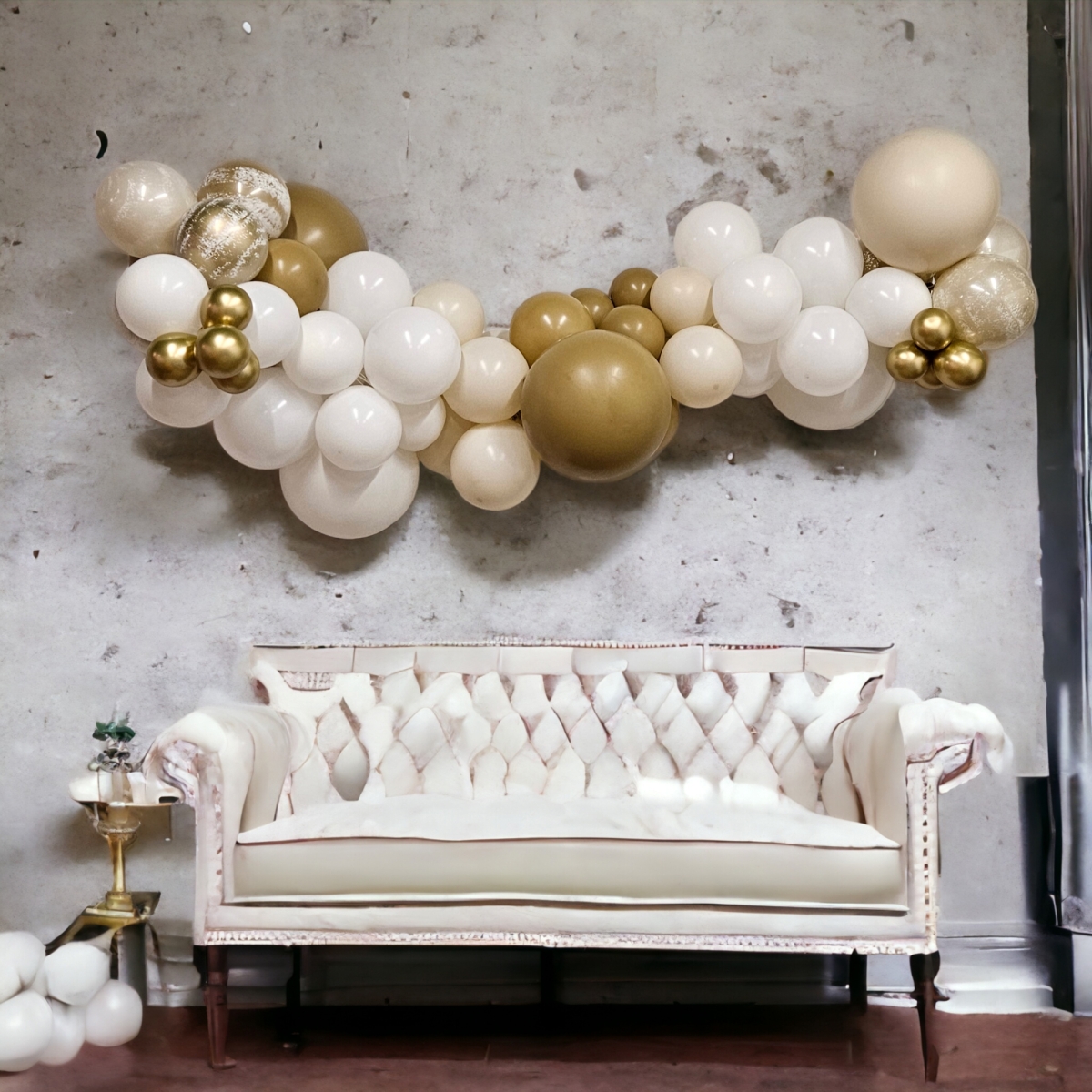 [8FT] Teddy Bear Latte Marble Organic Balloon Garland