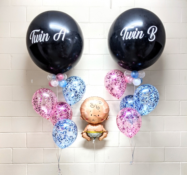 Twin Crystal Jewel Confetti Gender Reveal Custom Print & Baby Bouquet Set	