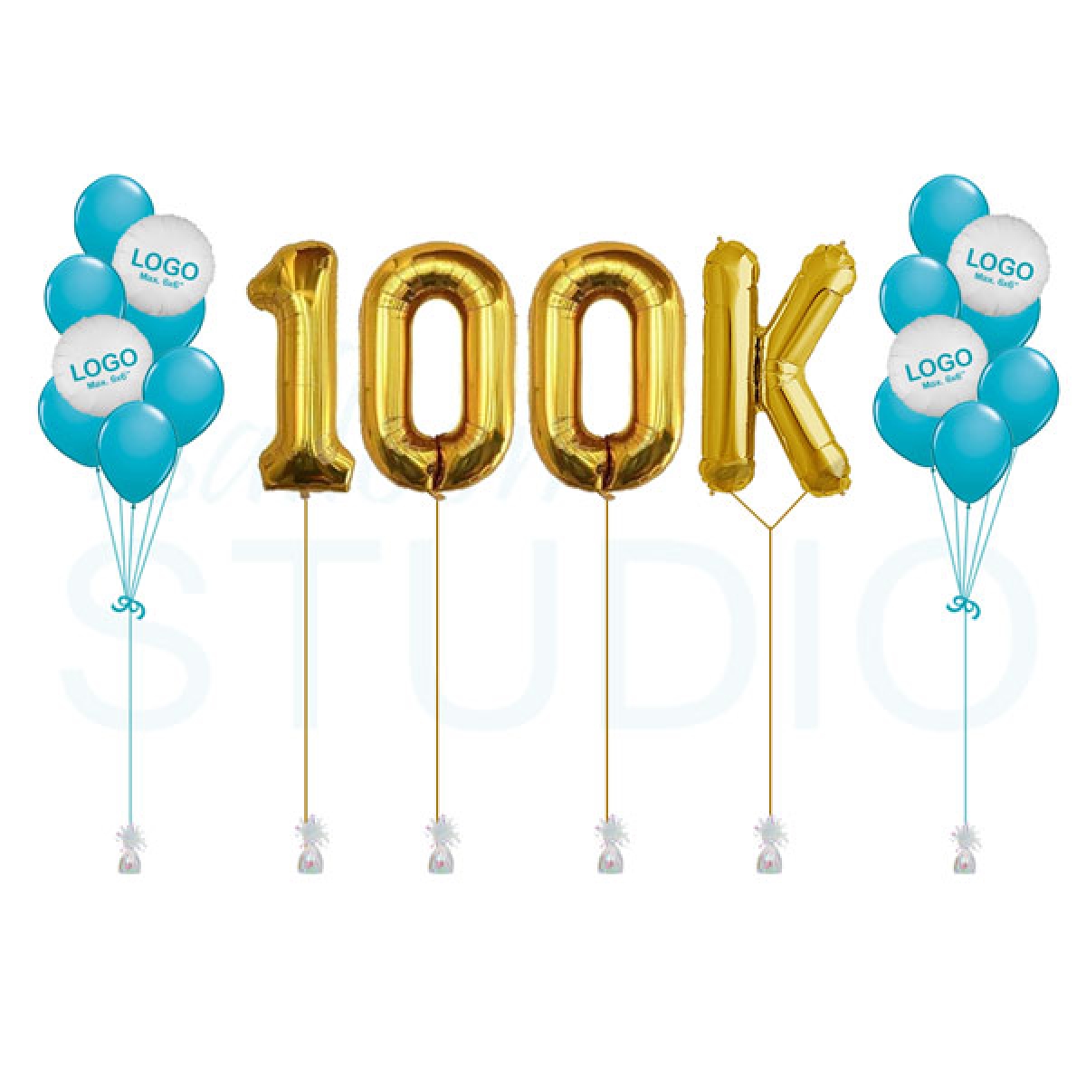VINYL Set of 2 Custom Printed Balloon Bouquets + 4 Number/Letter Milestones