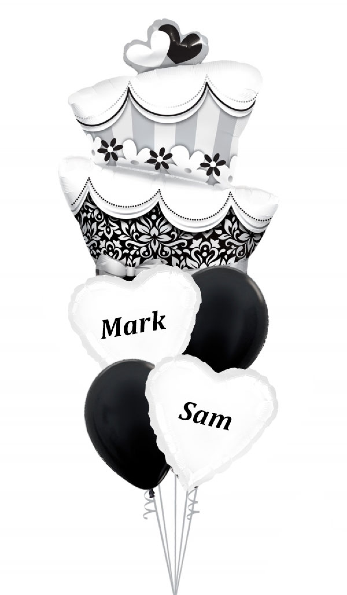 Custom Name Heart Cake Wedding Bouquet Monochrome