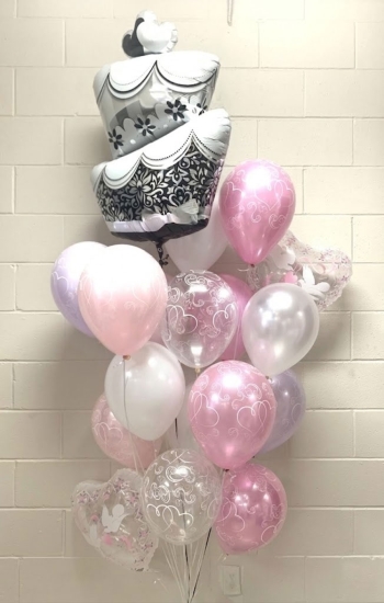 Wedding Cake With Pink & Lilac Balloon Bouquet