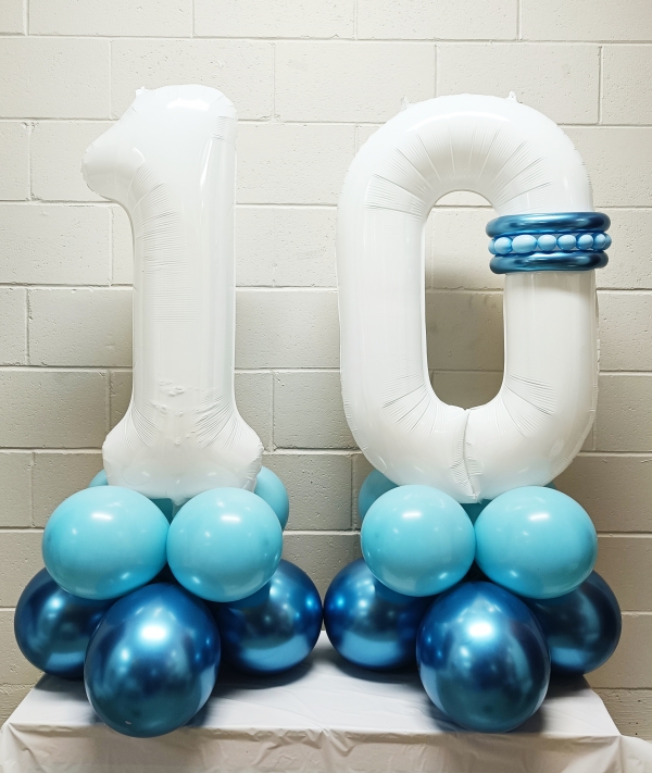 White Elegant Number Balloon Stand Up Set