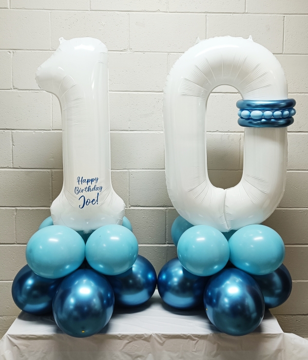 White Elegant Number with Custom Print Balloon Stand Up Set