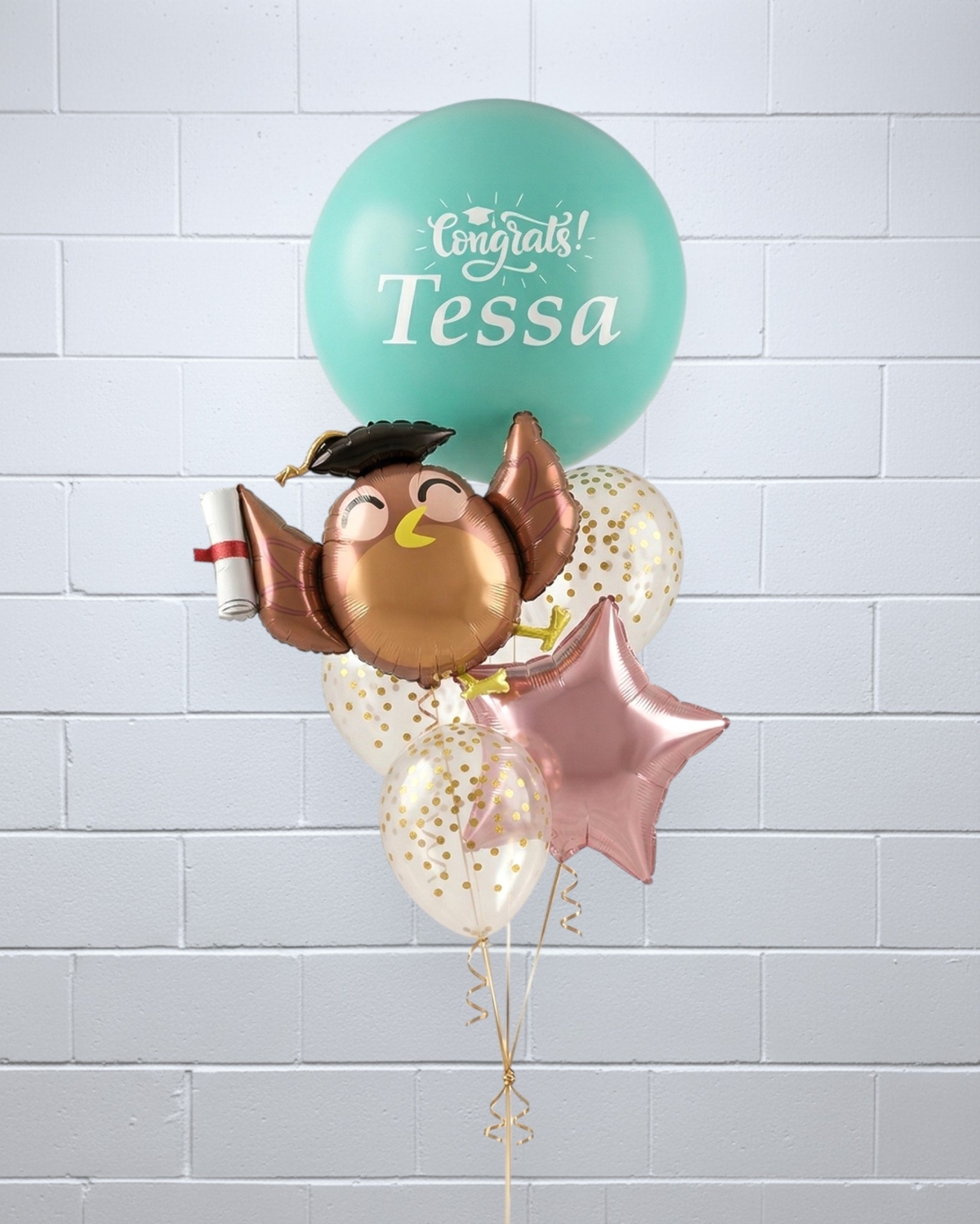 Womenly Congrats Custom Name Graduation Owl Balloon Bouquet