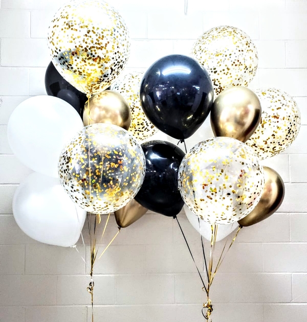 XL Gold & Black 18 Inch Confetti Bouquet of 9 Set HG