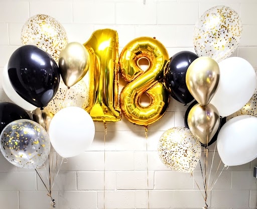 XL Gold & Black 18 Inch Confetti Bouquet of 9 Pick An Age Set HG