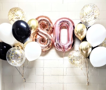 XL Gold & Black 18 Inch Confetti Bouquet of 9 Rose Gold Pick An Age Set