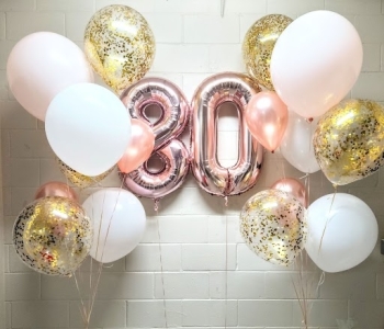 XL Rose Gold & Pink & Gold & White 18 Inch Confetti Bouquet of 9 Pick An Age Set