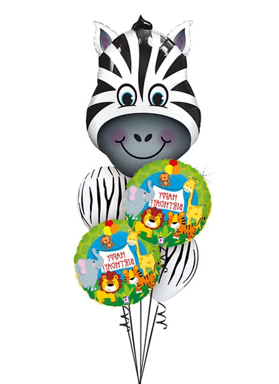 Zany Zebra Balloon Safari Explorer Birthday Bouquet
